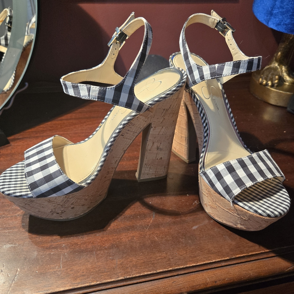 Jessica Simpson Black and White Checkered Platform Heels